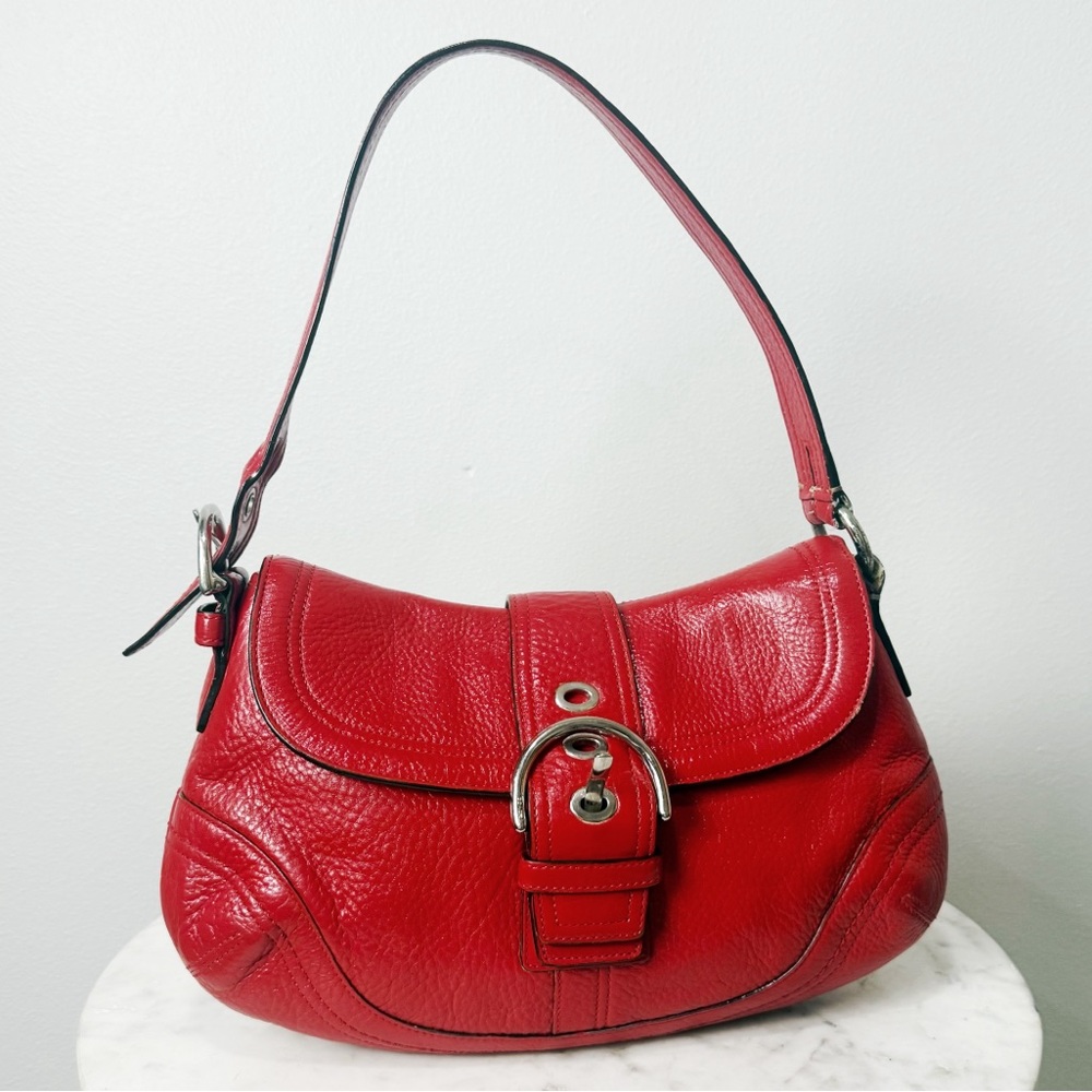 Vintage Coach Red Pebbled Leather Saddle Shoulder Bag